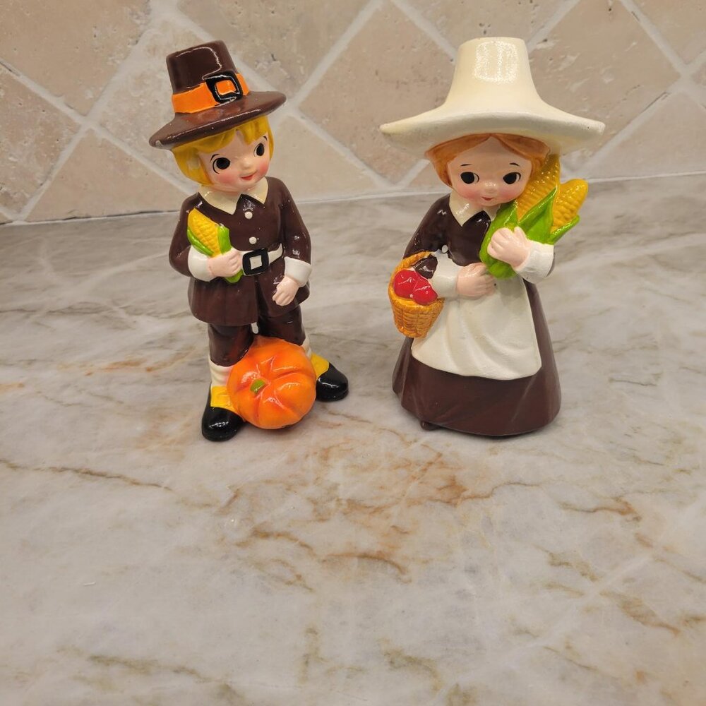 Vintage Autumn Thanksgiving Ceramic Figurines--$25/pair
